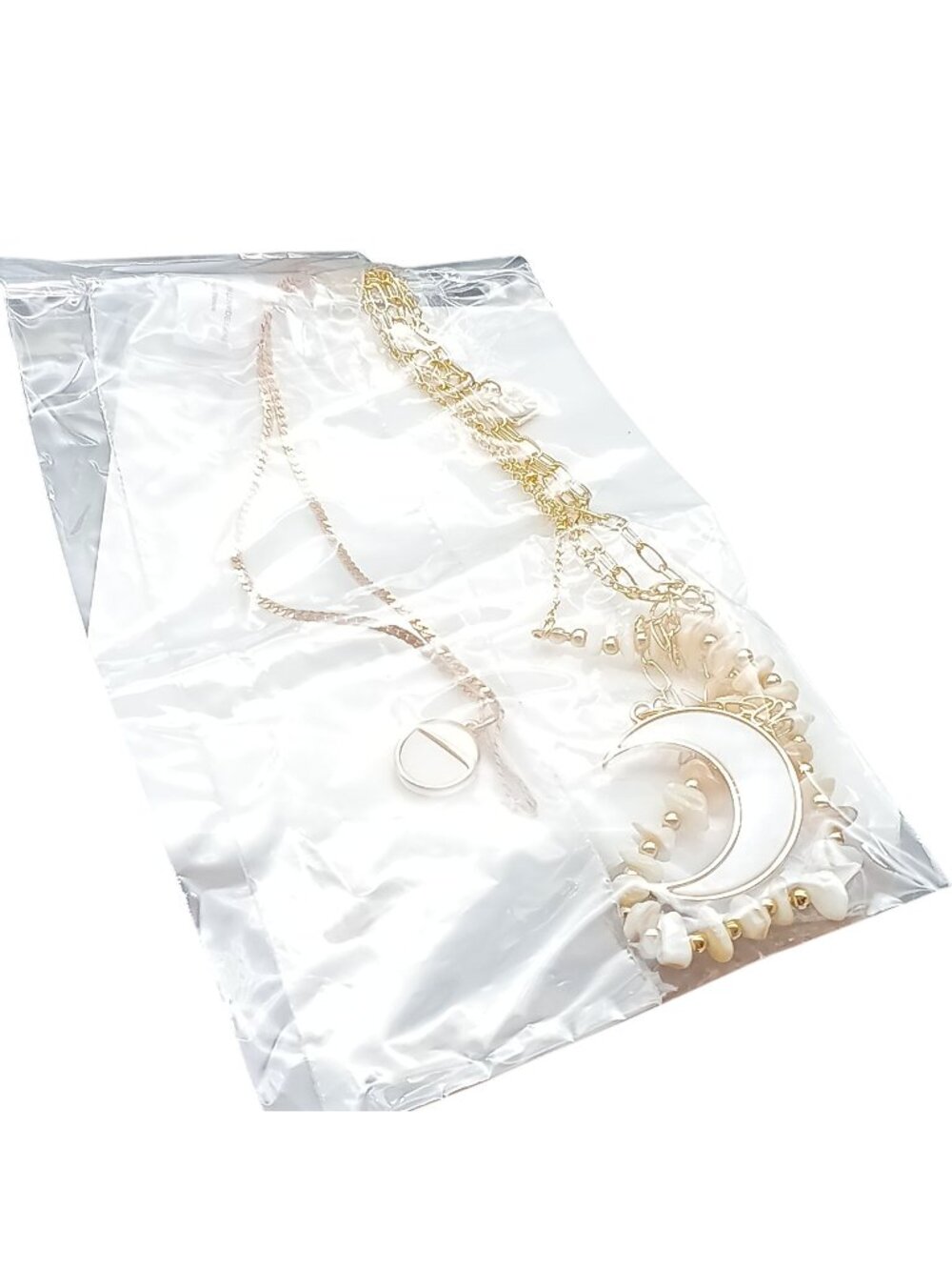 Park Lane Lotus Gold & White Multi-Layered Necklace Set with Moon Pendant